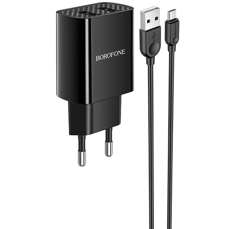 Зарядное сетевое устройство универсальное Borofone BA53A Powerway 2USB 2,1A с кабелем MicroUSB Black