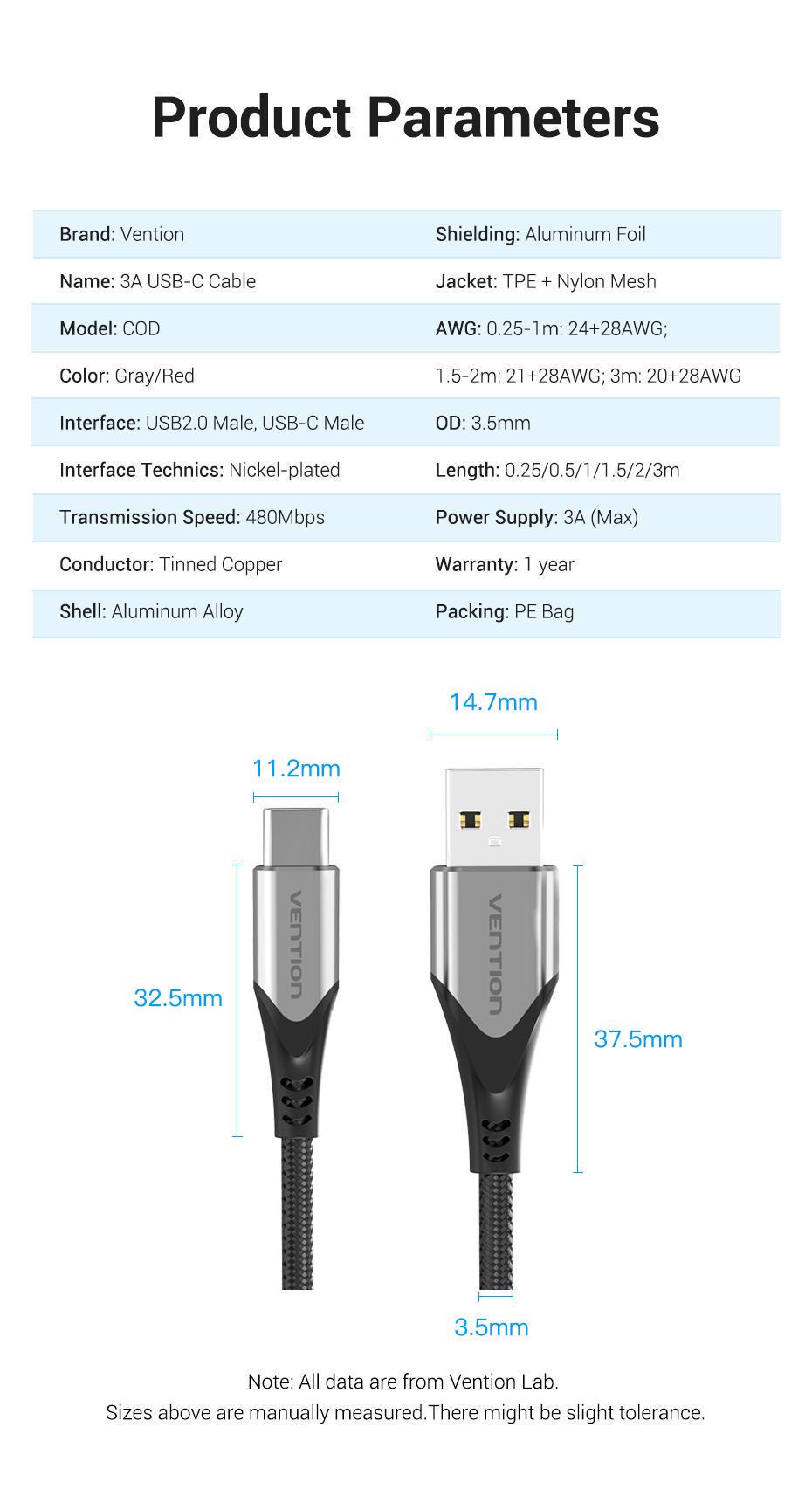 Кабель Vention USB-Type-C 18Вт 3А/6В 480 Мбіт/с USB-A на USB-C 1 м Чорний (CODHF) - фото 9 Кабель Vention USB-Type-C 18Вт 3А/6В 480 Мбіт/с USB-A на USB-C 1 м Чорний (CODHF) - фото 9