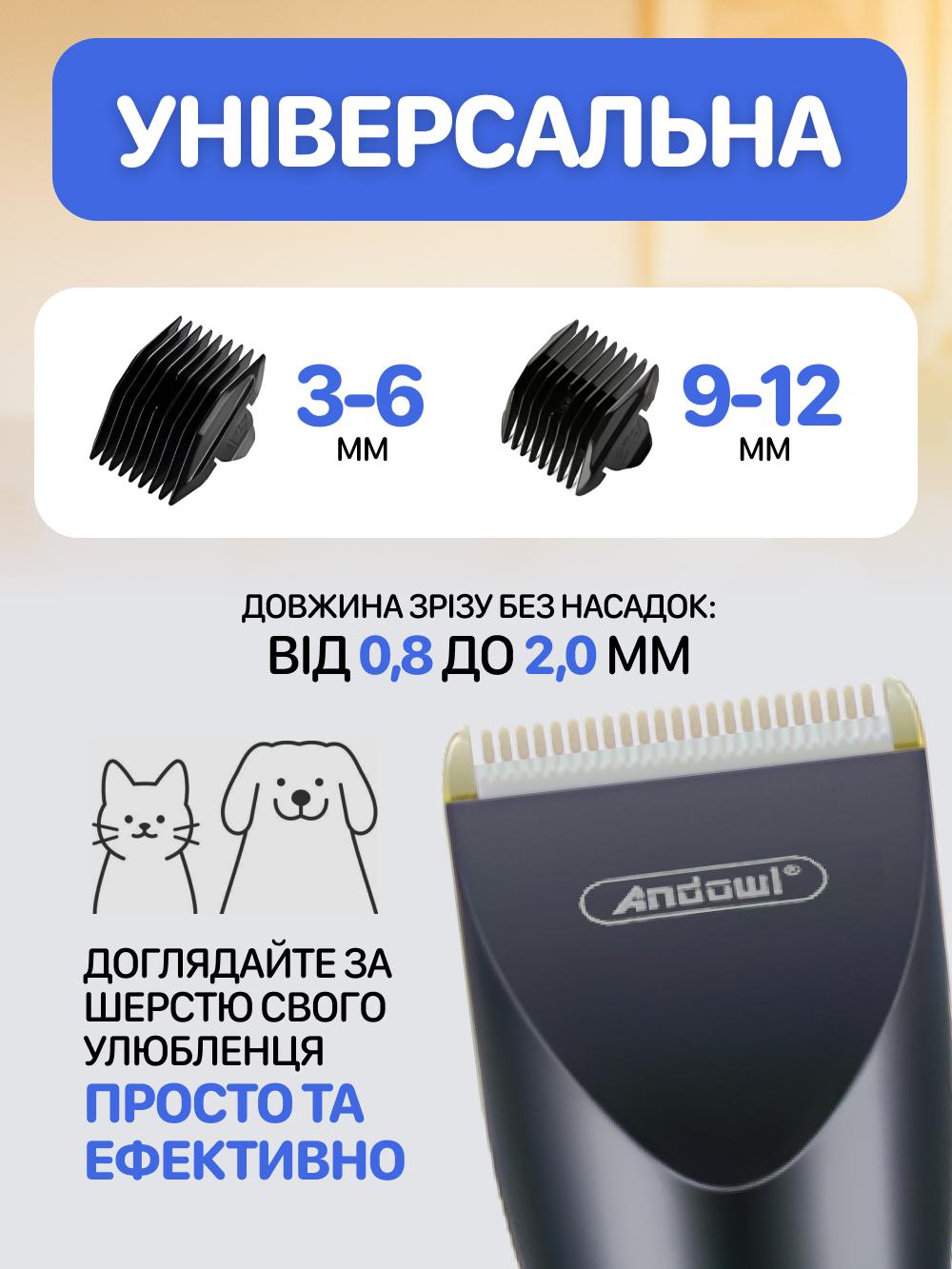 Машинка для стрижки тварин Andowl Q-T180X1 портативна бездротова на акумуляторі Чорний (dedebdbf) - фото 5