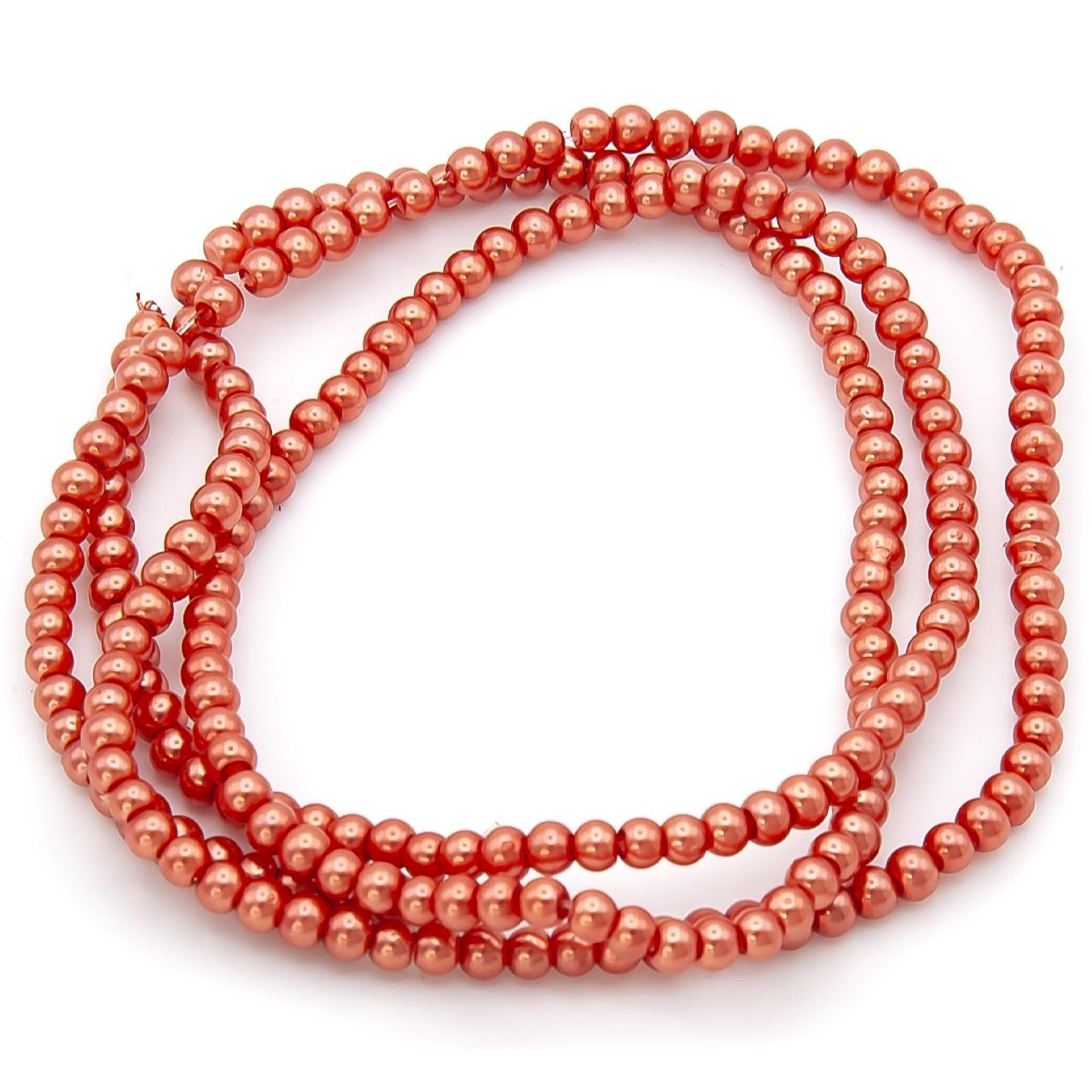 Бусины стеклянные на нитке под жемчуг 6 мм 80 см 145 шт. Оранжевый (БЖ0006ш38)