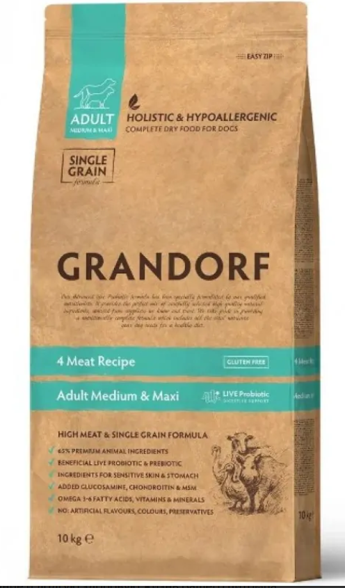 Корм сухой Grandorf Living Probiotics 4 Meat & Brown Rice с пробиотиком для взрослых собак всех пород 10 кг