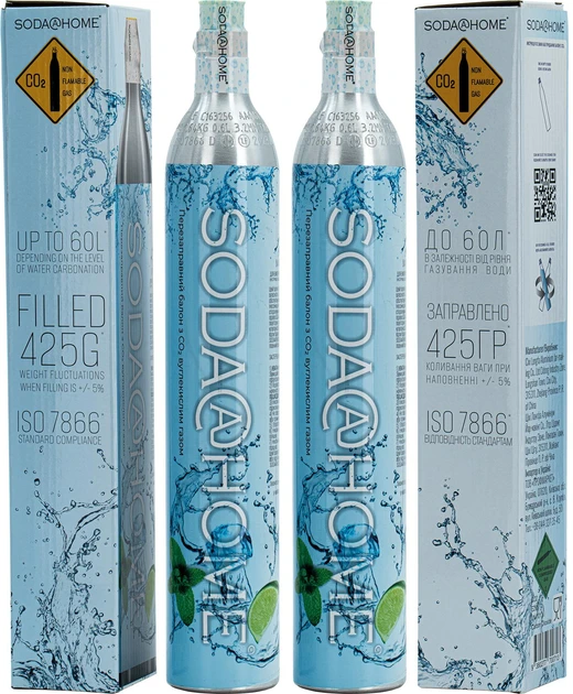 Газовий балон CO2 SODA@HOME для сифонів/апаратів для газування СО2 425 г 2 шт.
