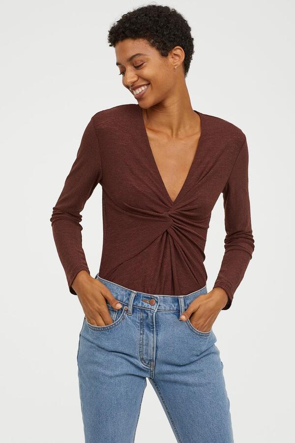 Лонгслив женский H&M р. 34 Коричневый (692102b35)