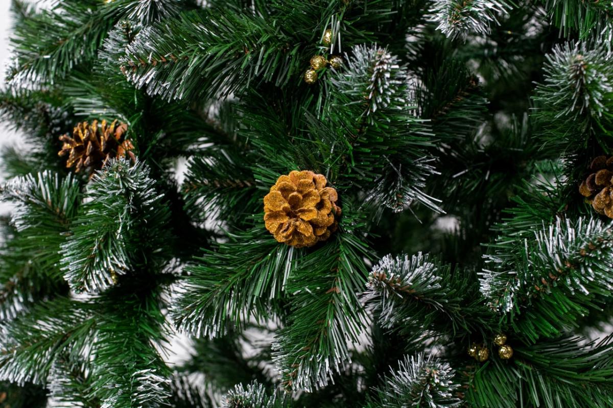 Елка с белыми кончиками золотой калиной и шишками 2,2 м - фото 3