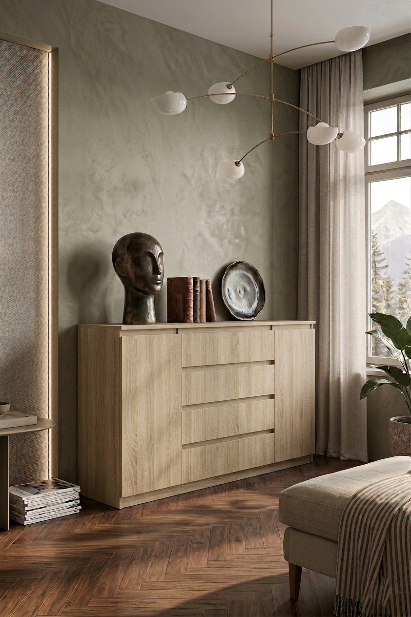 Комод MEBEX на 4 ящика с боковыми тумбами 160х40х100 см Дуб Сонома (VERTO4B1600DS)