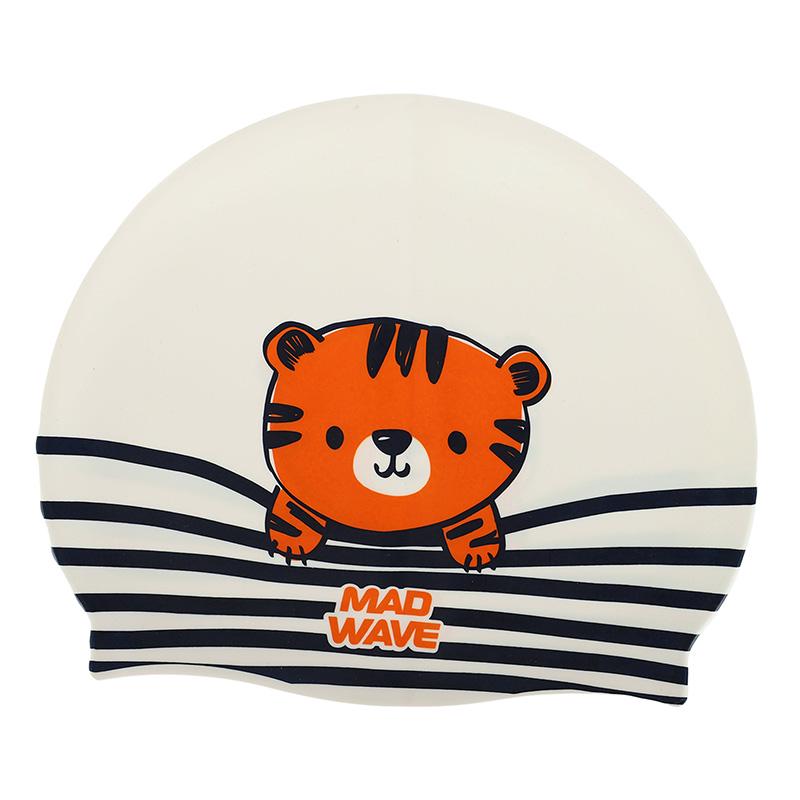 Шапочка для плавания Mad Wave юниорская Junior Tiger M057315 Белый (60444265)
