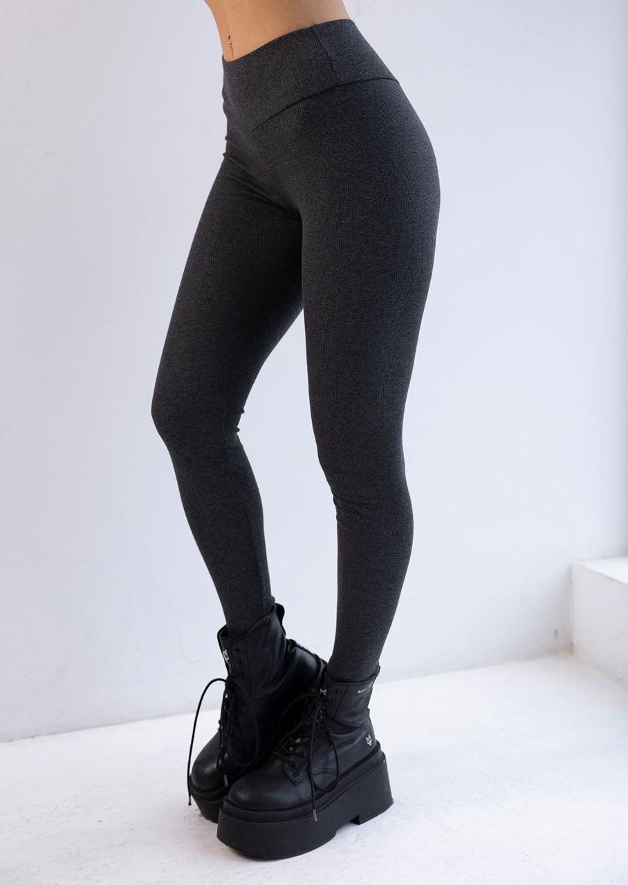 Лосины женские Leinle из хлопка в рубчик со средней посадкой L Графитовый (1653/43002)