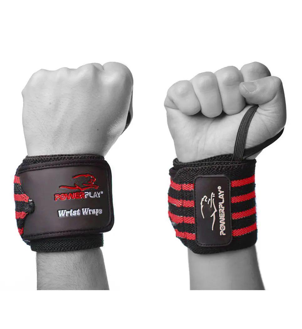 Бинт кистевой PowerPlay 3081 Gym WristT Wraps Черно-красный