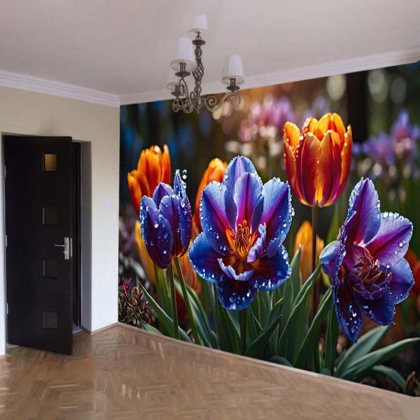Фотообои флизелиновые в гостиную Цветные тюльпаны 3D 100х100 см (589) Фотообои флизелиновые в гостиную Цветные тюльпаны 3D 100х100 см (589)
