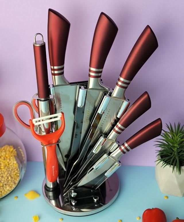 Набор кухонных ножей с подставкой Edenberg EB-913 9 предметов Красный (2530555666) - фото 3 Набор кухонных ножей с подставкой Edenberg EB-913 9 предметов Красный (2530555666) - фото 3