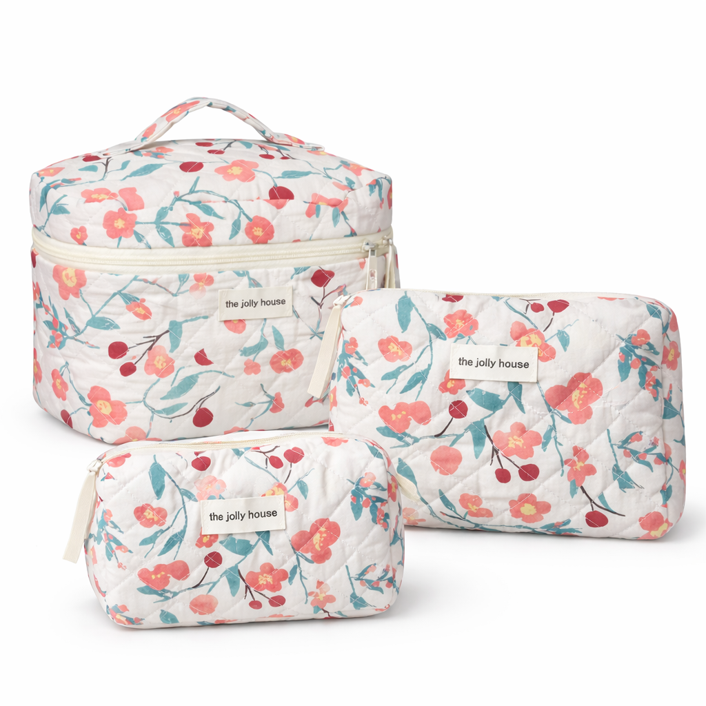 Набор косметичек дорожных Цветы текстильные стеганные 3 шт. Белый (33549825)