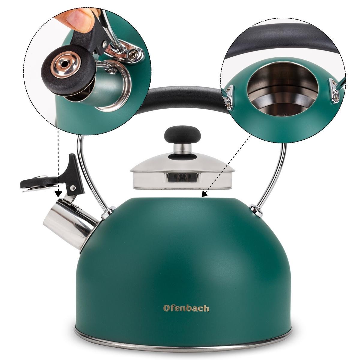 Чайник зі свистком та нейлоновою ручкою Ofenbach KM-100326 з нержавіючої сталі 2,2 л Зелений (150-84-100326) - фото 5 Чайник зі свистком та нейлоновою ручкою Ofenbach KM-100326 з нержавіючої сталі 2,2 л Зелений (150-84-100326) - фото 5