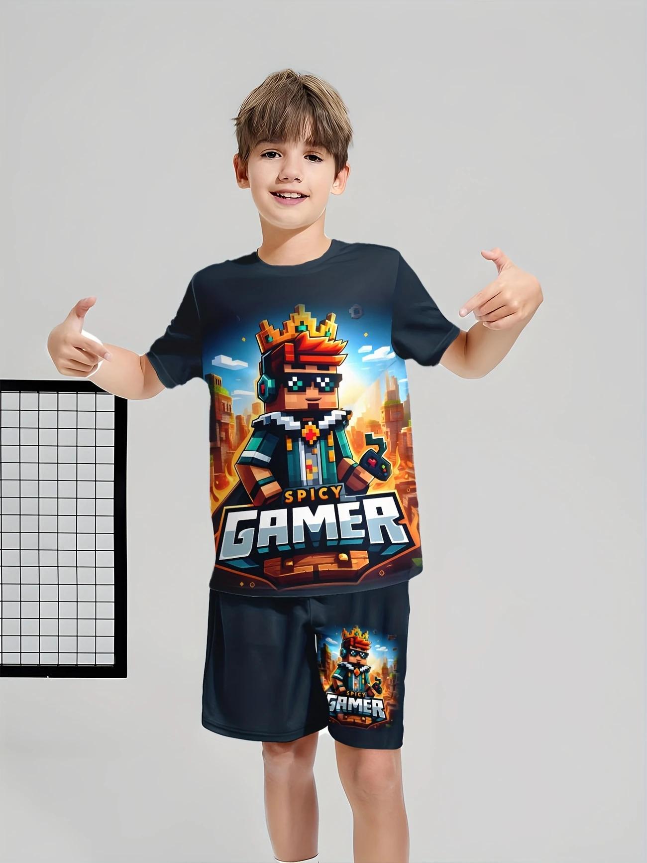 Комплект детский летний для мальчика Minecraft Spicy Gamer шорты/футболка с двусторонним принтом 104-116 см Разноцветный (D-0073) - фото 3 Комплект детский летний для мальчика Minecraft Spicy Gamer шорты/футболка с двусторонним принтом 104-116 см Разноцветный (D-0073) - фото 3