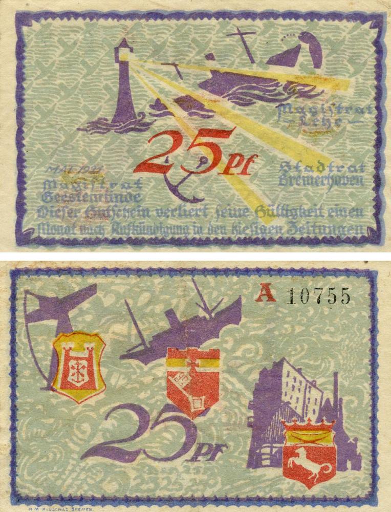 Колекційна банкнота Німеччина Нотгельд 25 пфеннігів 1921 F-VF Леее (Б18902)