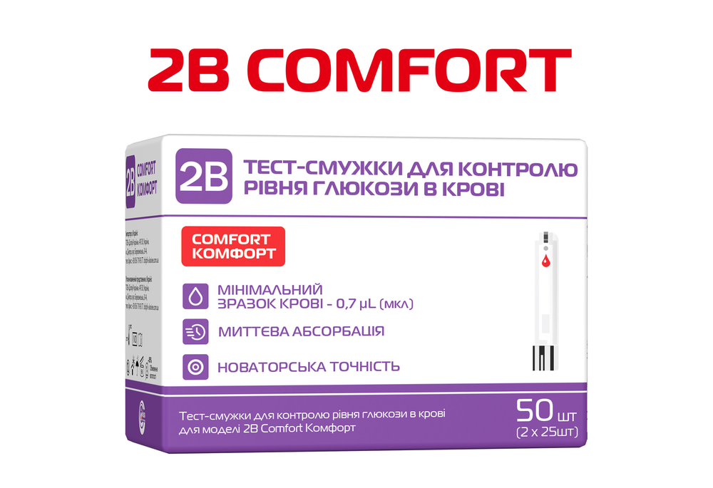 Тест-полоски для контроля уровня глюкозы в крови 2B COMFORT 50 (COM02330)
