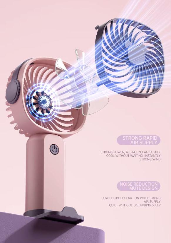 Вентилятор мини ручной LY-838 от USB с подставкой Розовый - фото 4