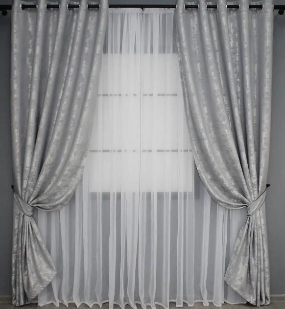 Штори на люверсах SULTAN XO жаккард 1,5х2,5 м 2 шт. Світло-сірий (1124ш)