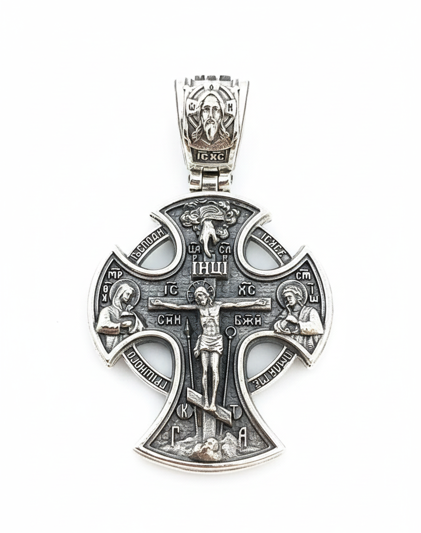 Крестик мужской серебряный 925 пробы с образом Георгия Победоносца (КДУ-76)