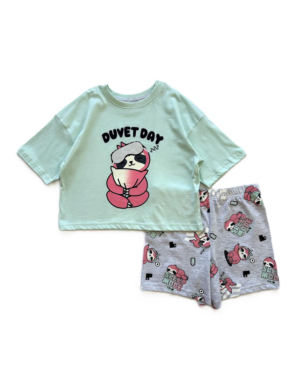 Піжама дитяча Primark Duvet day футболка/шорти 8-9 років 134 см М'ятний/Сірий (05022026-34)