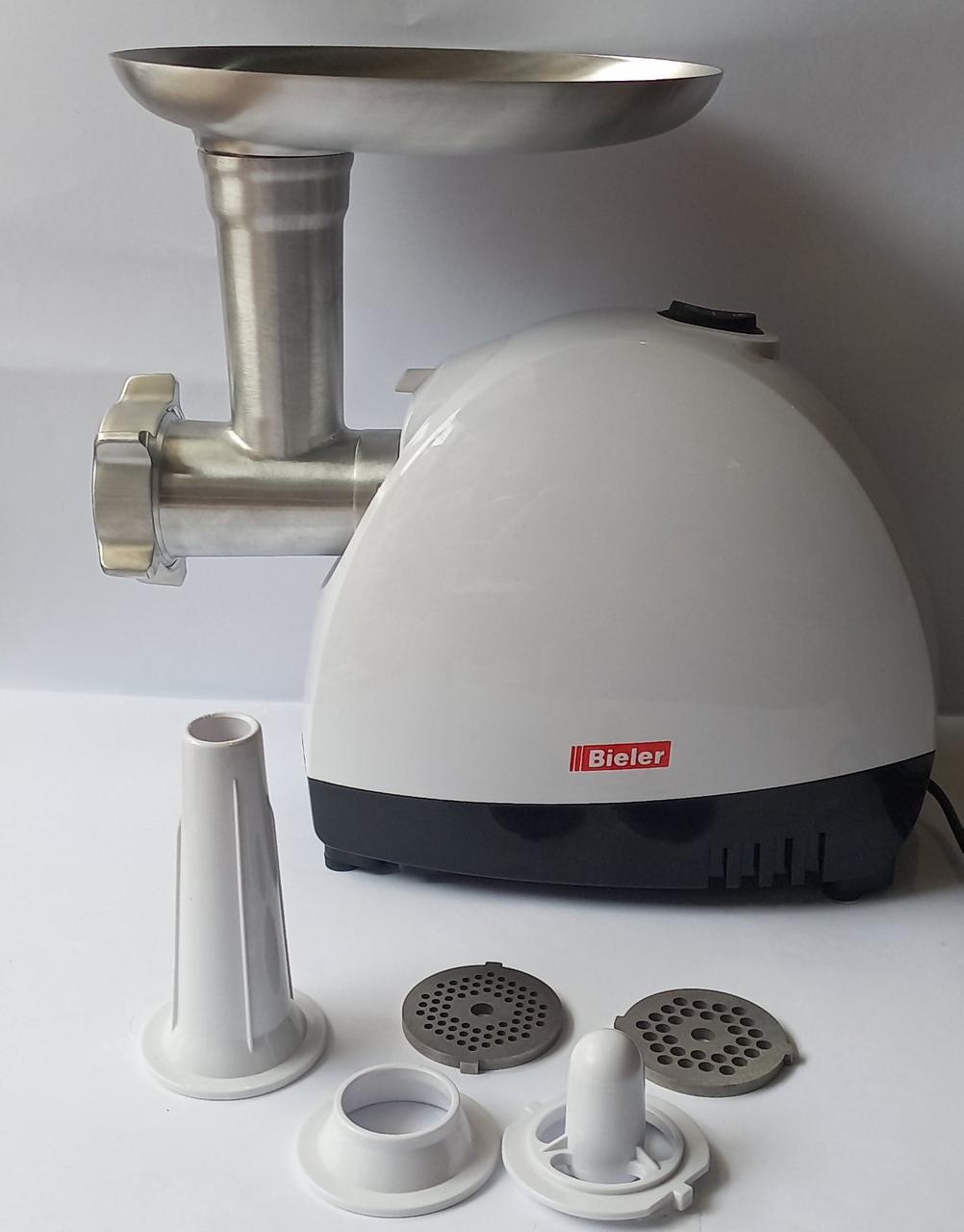 Электромясорубка с железным лотком 3 сита Bieler BL-142 1000 Вт Белый