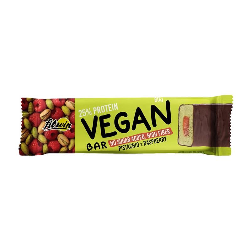 Протеиновый веганский батончик 16 г белка без добавленного сахара FitWin 25% Vegan Bar 60 г Фисташка/Малина