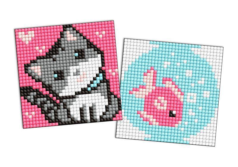 Алмазная мозаика на магните Ideyka Рыбка и котенок из 2 сюжетов 9х9 см (Id-AMG1050)