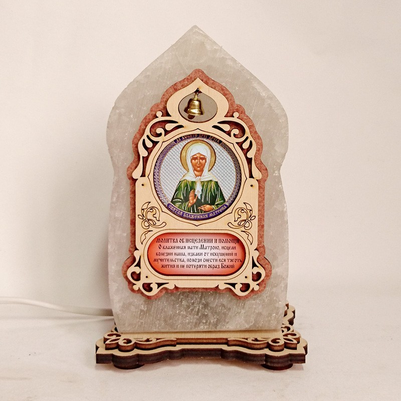 Соляная лампа Икона маленькая Матрена желтого подсвечивания. (20021) Соляная лампа Икона маленькая Матрена желтого подсвечивания. (20021)