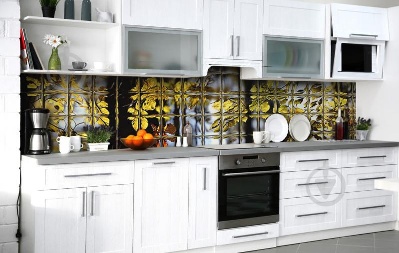 Скинали на кухню Zatarga «Листья за стеклом» 600х3000 мм виниловая 3Д наклейка кухонный фартук самоклеящаяся Скинали на кухню Zatarga «Листья за стеклом» 600х3000 мм виниловая 3Д наклейка кухонный фартук самоклеящаяся