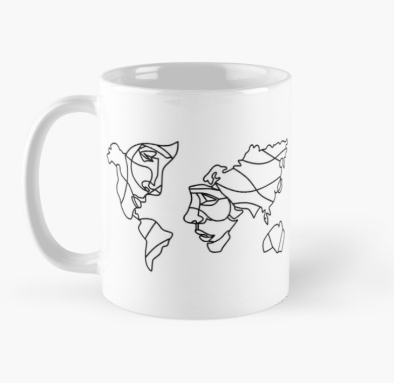 Чашка керамическая с принтом Контурная карта мира лица 330 мл Белый (ПН54Ч)