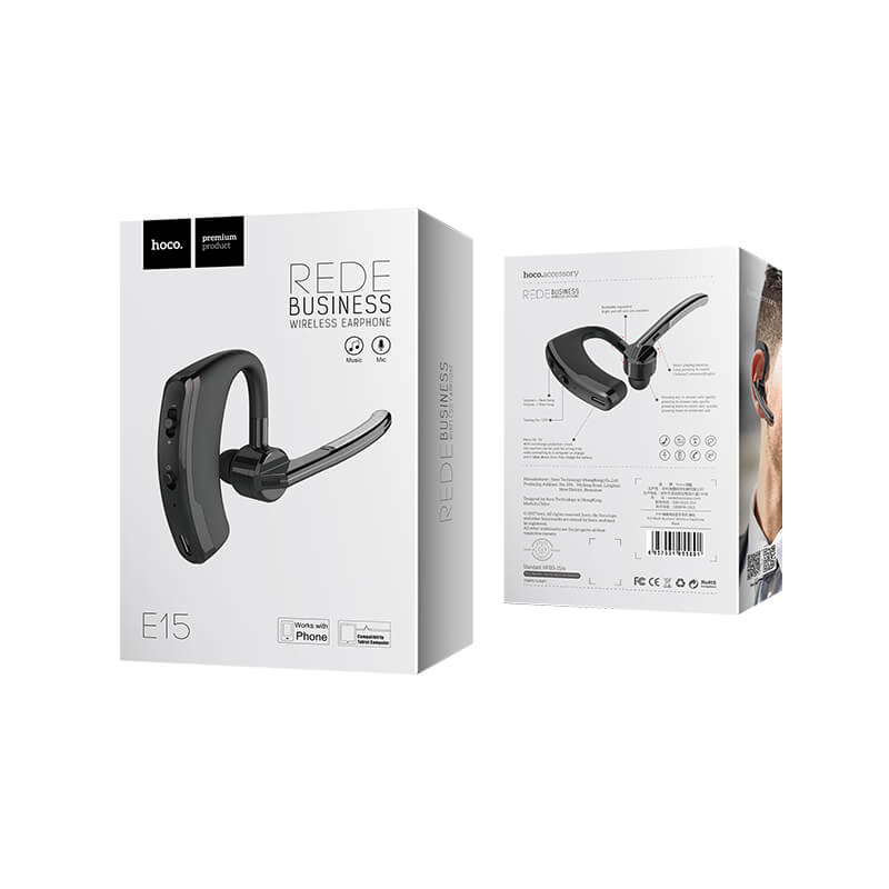 Гарнітура Bluetooth Hoco Rede E15 чорний - фото 4 Гарнітура Bluetooth Hoco Rede E15 чорний - фото 4