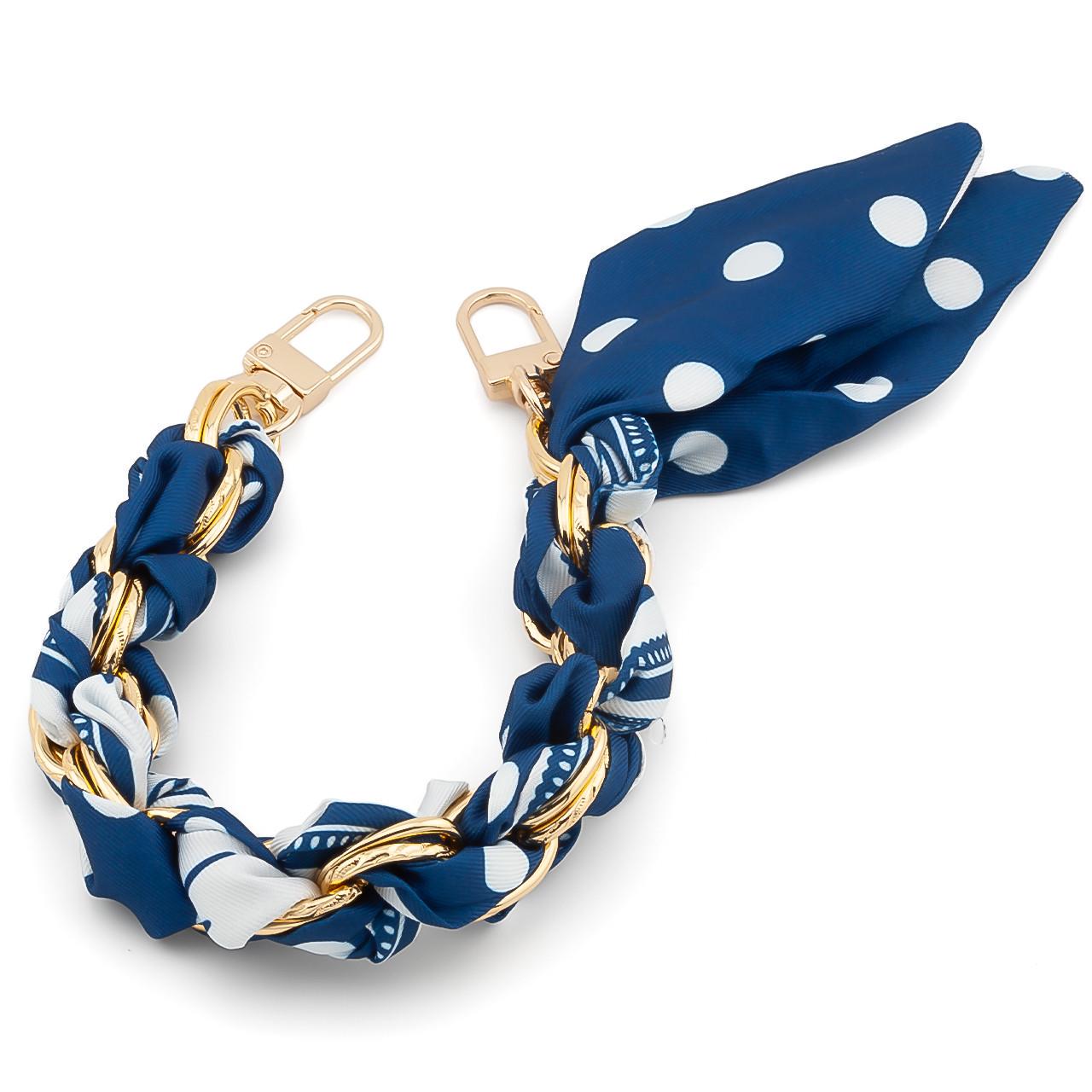 Цепь с лентой Твилли для телефона/сумки 30х1,6 см Gold Polka Dot Blue принтированная (ТФ0030л14)