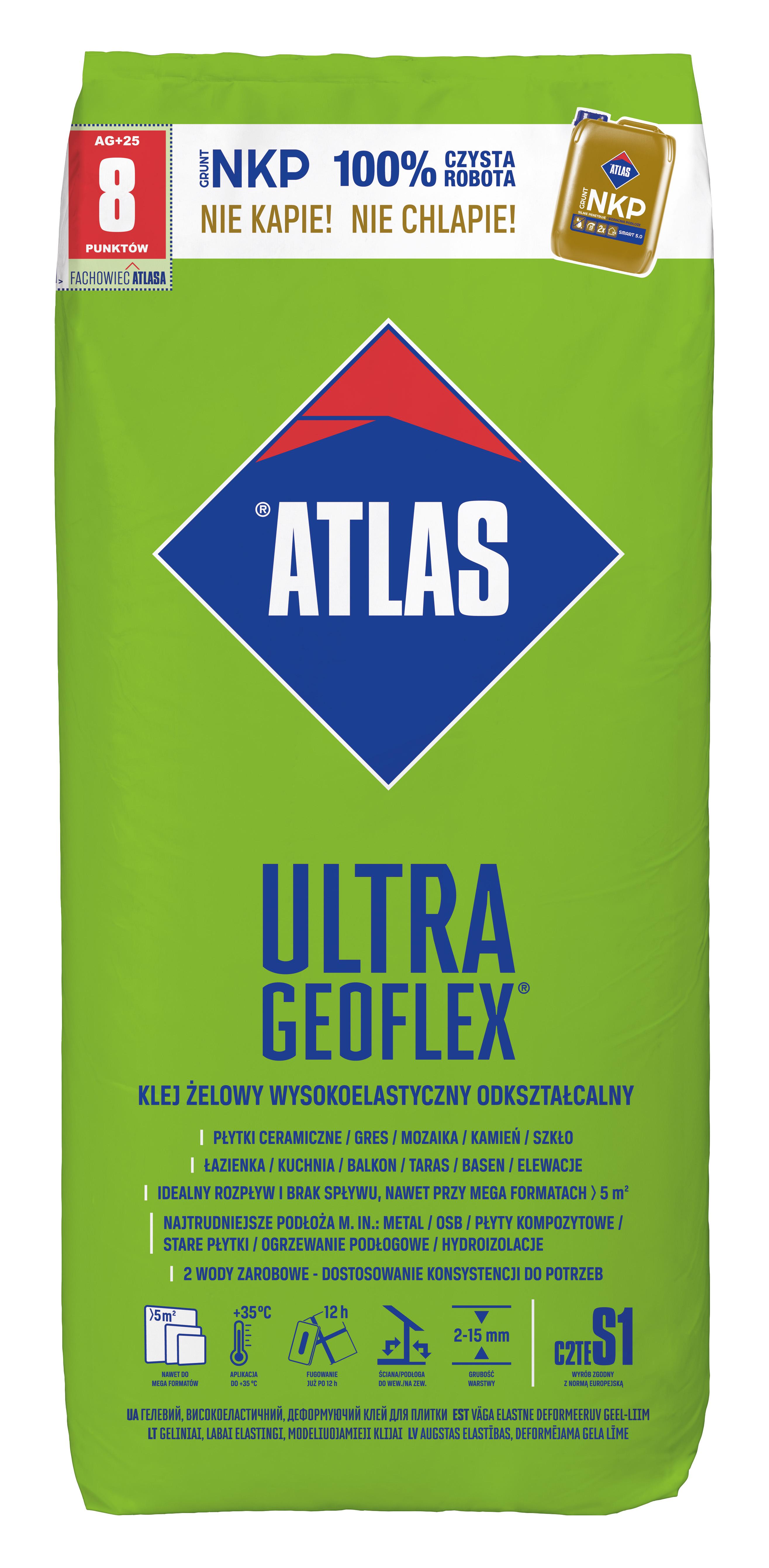 Клей гелевый ATLAS ULTRA GEOFLEX способен к деформации 2-15 мм класс C2TE S1 25 кг