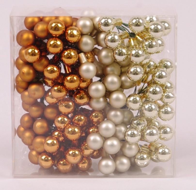 Шары стеклянные 1,5 см 12 пучков 144 шара Коричневый/Шампань (44619)