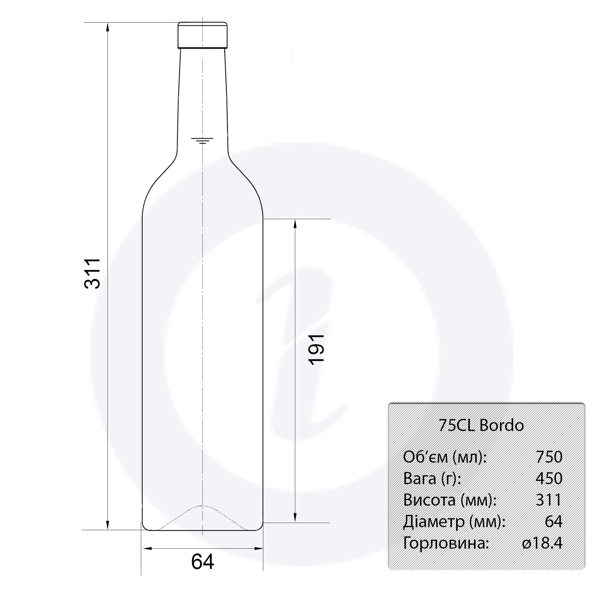 Пляшка скляна Бордо 750 для вина 750 мл 40 шт. (4036) - фото 2