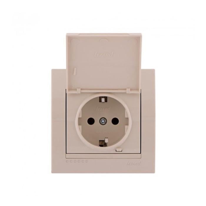 Розетка одинарная с заземлением и крышкой Lezard Deriy Кремовый (00000012284)