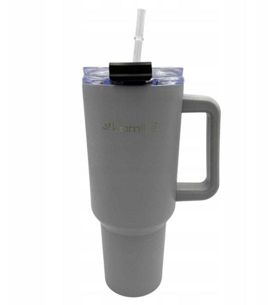 Термочашка с трубочкой для чая/кофе Kamille из нержавеющей стали 1200 мл Серый (2173)