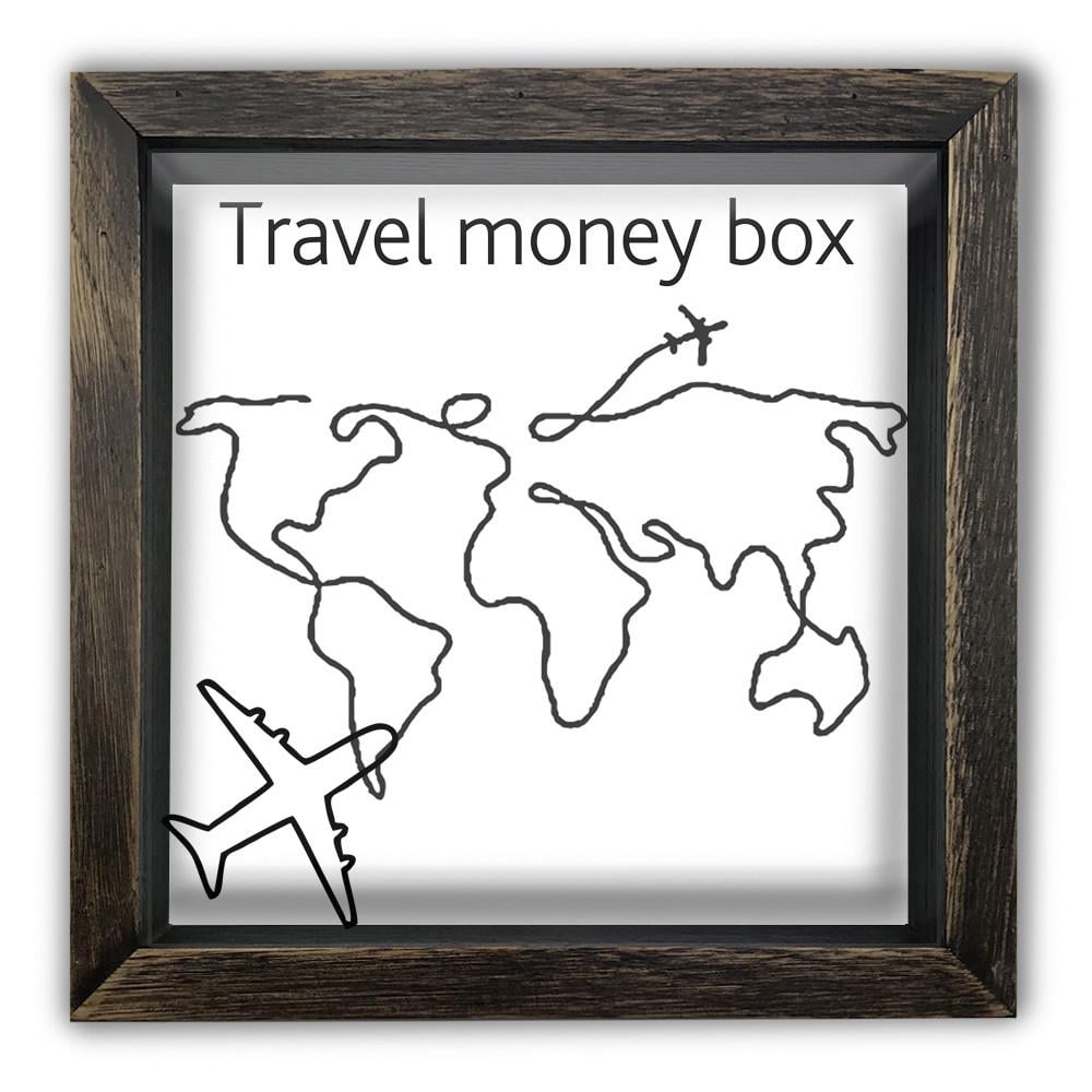 Копилка Travel money box деревянная 20x20x6,5 см винтажная Коричневый (хркп0014ква)
