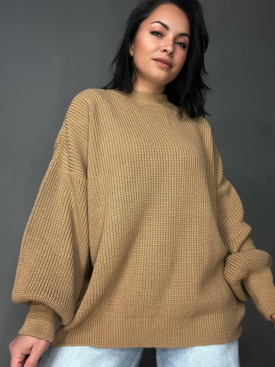 Свитер женский MIX RAY 6607 широкий удлиненный OS Карамельный (1036)