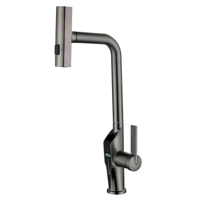 Змішувач для кухні з висувною лійкою MIXXUS FALCON 014 Graphite 4 режими з індикатором температу (MI6839)