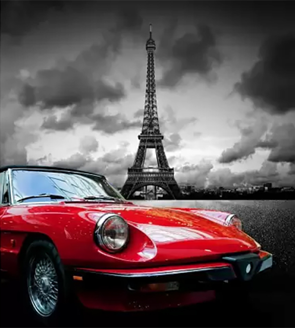 Алмазная мозаика Эйфелева башня и Alfa Romeo Spider на подрамнике полная 40х50 см (177016)