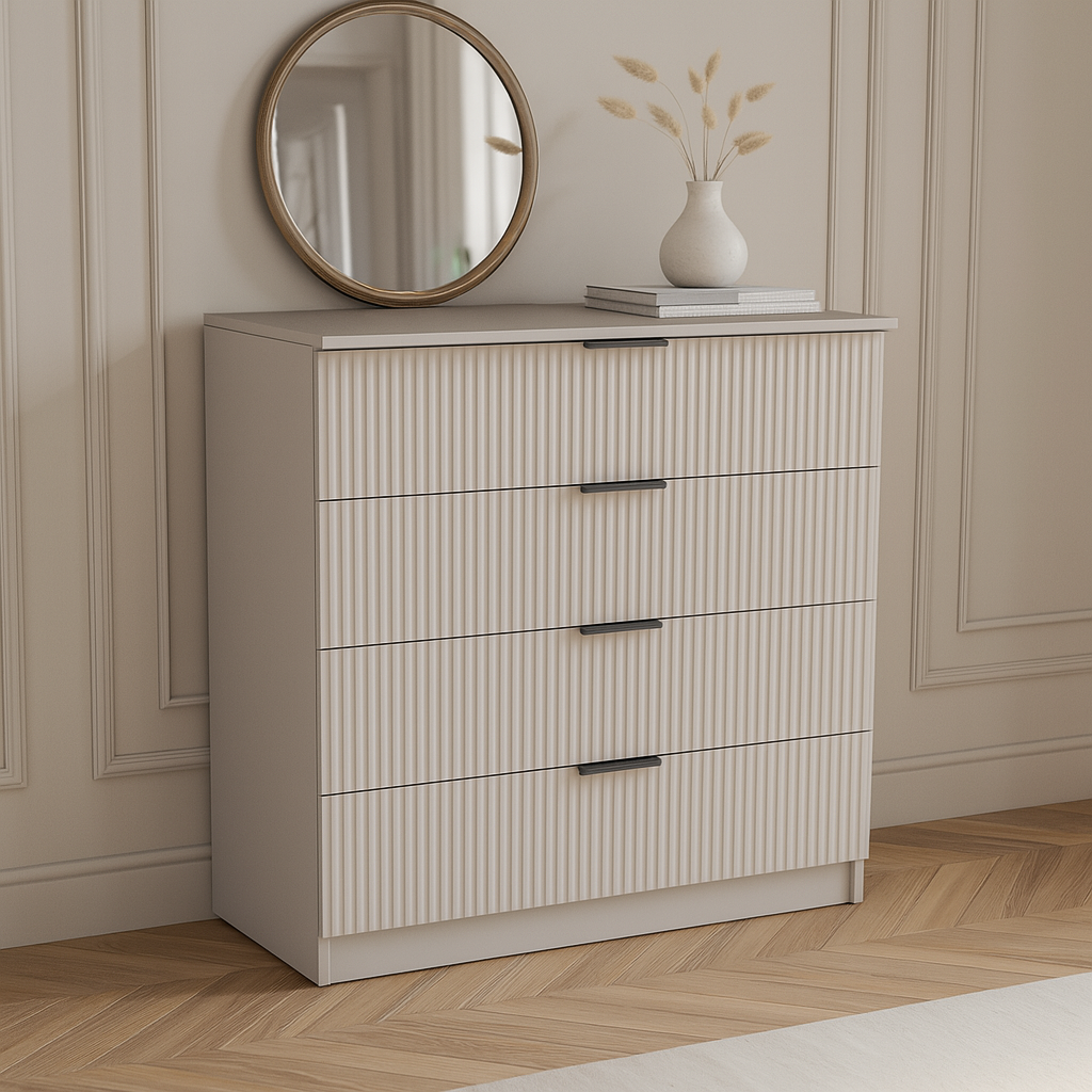 Комод К4 4Я SENAM 945х1000х450 мм корпус ДСП Кашемір фасад МДФ фарба NCS S 2002-Y50R Шовковий мат фрезерування Плаше Грос Комод К4 4Я SENAM 945х1000х450 мм корпус ДСП Кашемір фасад МДФ фарба NCS S 2002-Y50R Шовковий мат фрезерування Плаше Грос