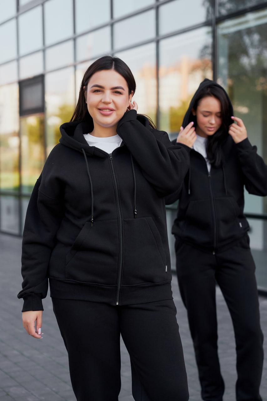 Прогулянковий костюми жіночий з капюшоном XXL Чорний (М137.4) - фото 2 Прогулянковий костюми жіночий з капюшоном XXL Чорний (М137.4) - фото 2