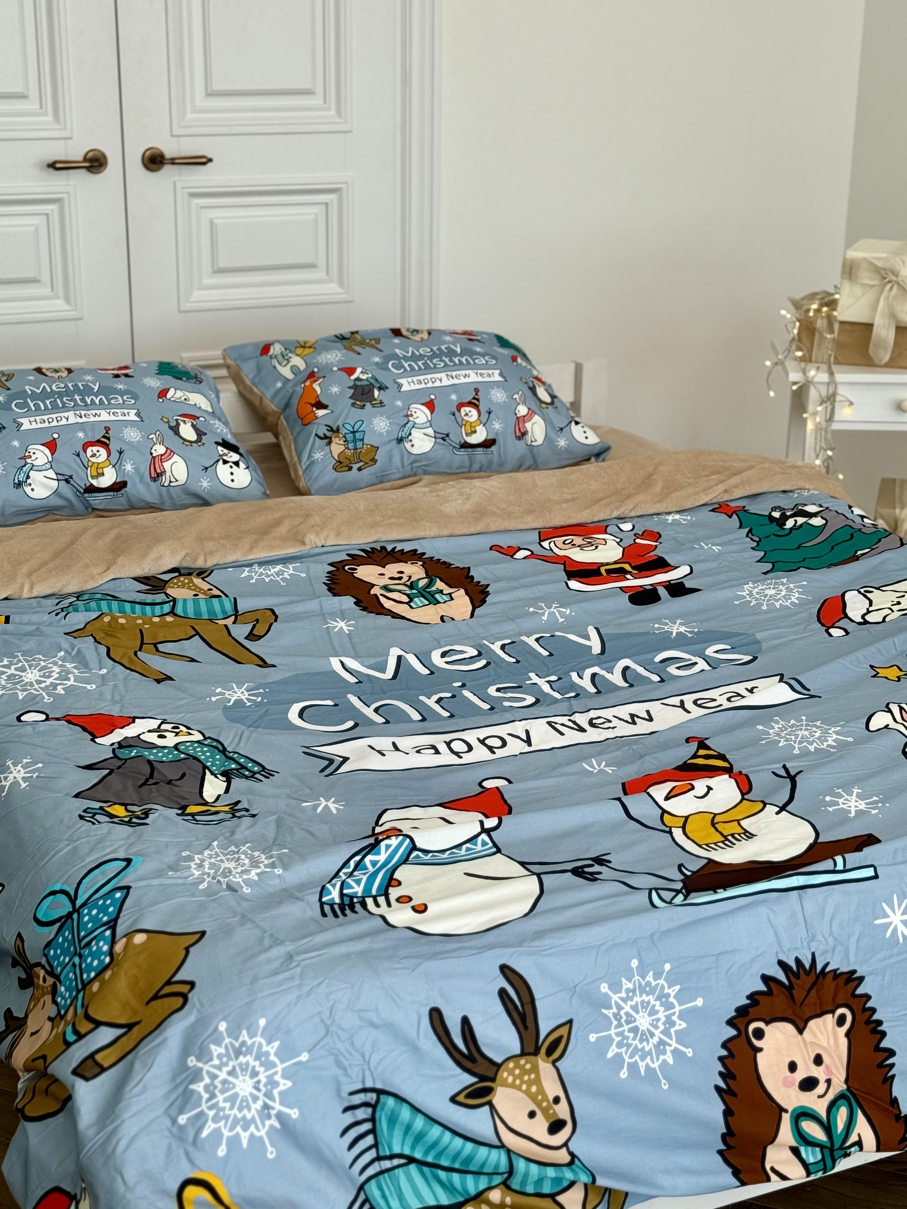 Комплект постельного белья Зимняя Сказка плюш/сатин полуторный/наволочки 50х70 см (9024) - фото 8 Комплект постельного белья Зимняя Сказка плюш/сатин полуторный/наволочки 50х70 см (9024) - фото 8