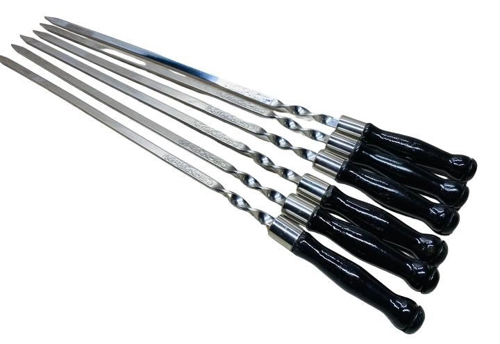 Набір шампурів Блек 6 шт. з нержавіючої сталі з дерев'яною ручкою чорні (2-10-SH-3102)