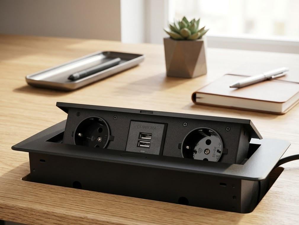 Розетка скрытая тройная встраиваемая в столешницу выдвижная и 2хUSB