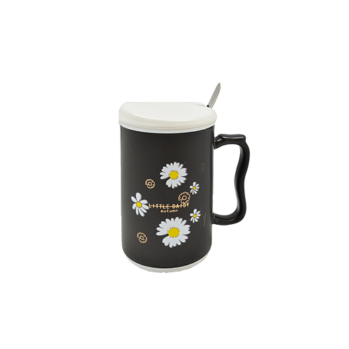 Чашка з кришкою та ложкою Stenson Ромашка R88411 400 мл