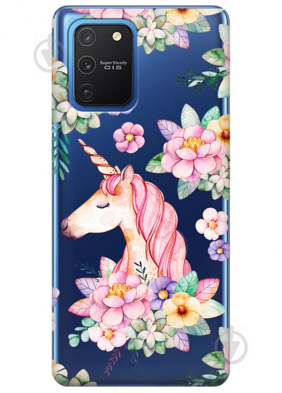 Прозрачный силиконовый чехол iSwag для Samsung Galaxy S10 Lite с рисунком - Единорог в цветах (KS3445) Прозрачный силиконовый чехол iSwag для Samsung Galaxy S10 Lite с рисунком - Единорог в цветах (KS3445)