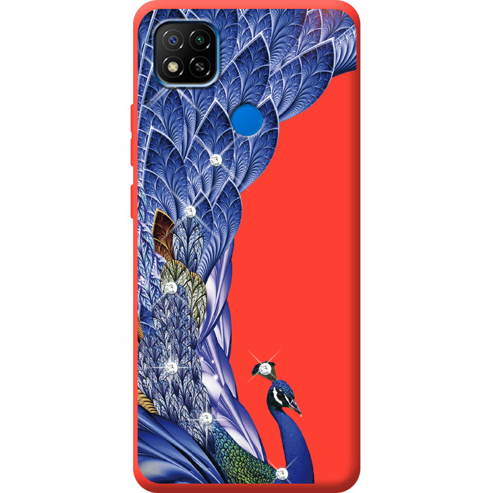 Чехол BoxFace Xiaomi Redmi 9C Павлин со стразами Красный силикон (40879-rs7-44021)