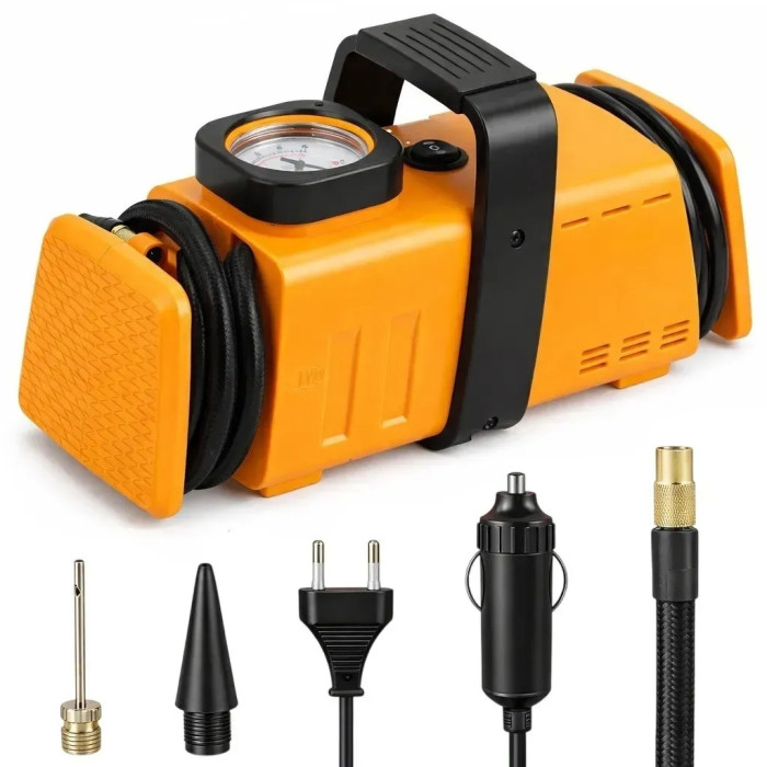 Компрессор автомобильный двойной DT-1293 12V/220V 98W 7 бар Оранжевый (35942054)