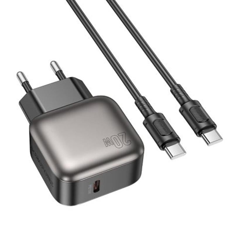 Зарядний пристрій мережевий Borofone BAS53A Absolute PD20W 1USB-C/Type-C to Type-C Black (00000073990_1)